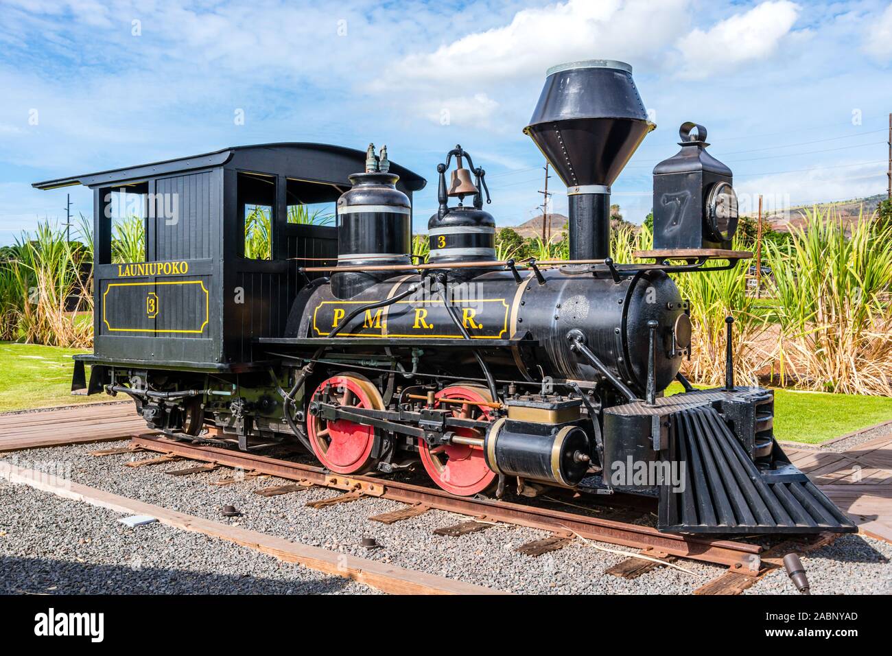 Pioneer mulino per lo zucchero, Launiupoko locomotiva a vapore Foto Stock