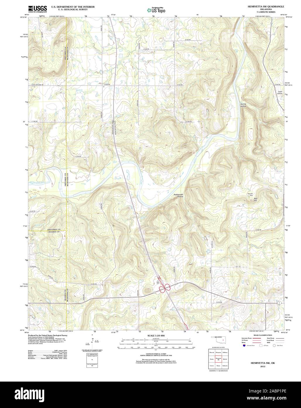 USGS TOPO Map Oklahoma OK Henryetta SW 20121127 TM il restauro Foto Stock