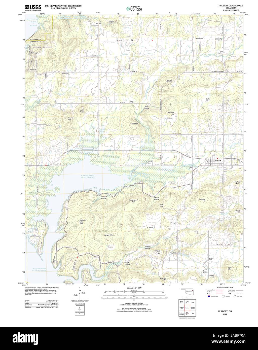 USGS TOPO Map Oklahoma OK Hulbert 20121212 TM il restauro Foto Stock