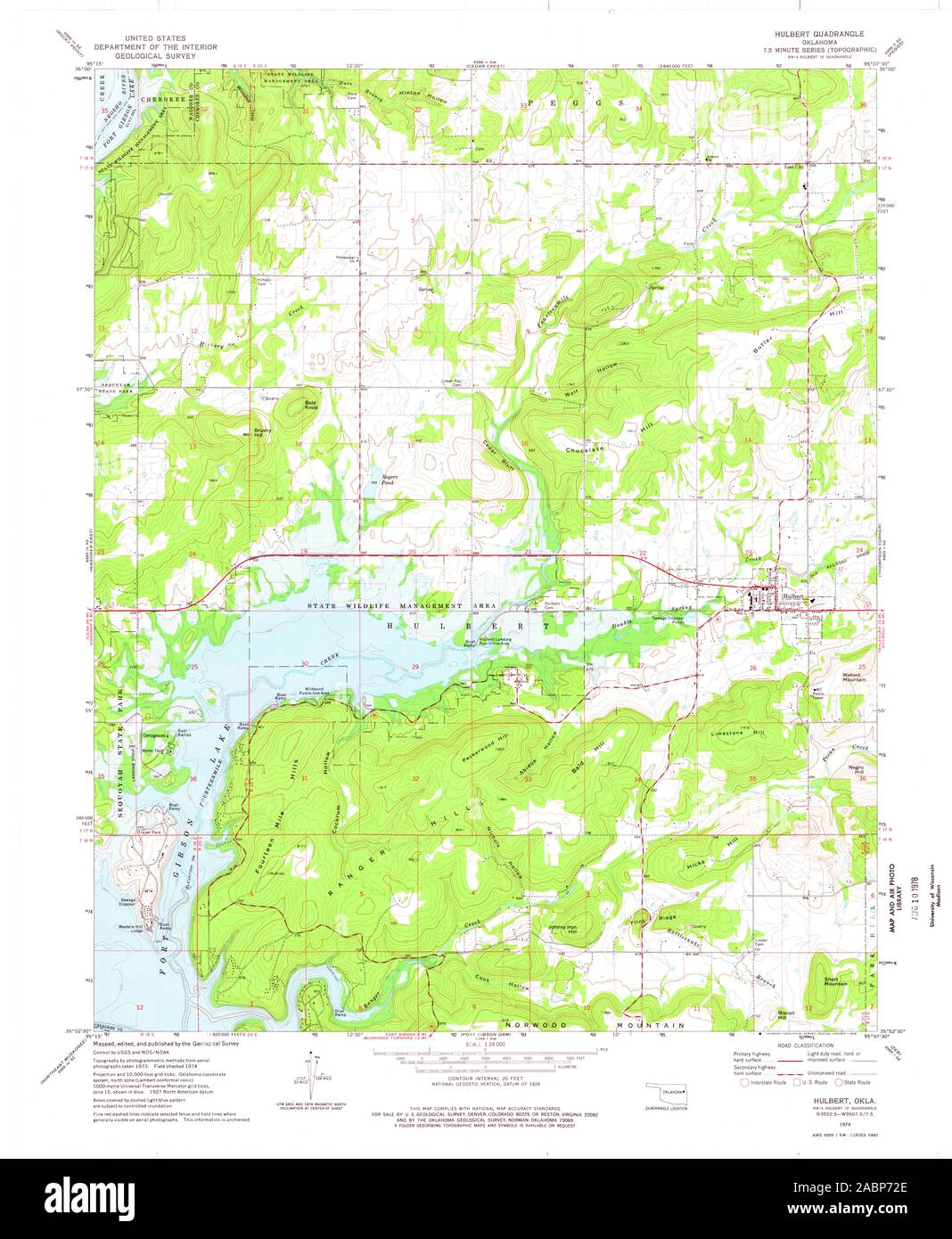 USGS TOPO Map Oklahoma OK Hulbert 706088 1974 24000 Restauro Foto Stock