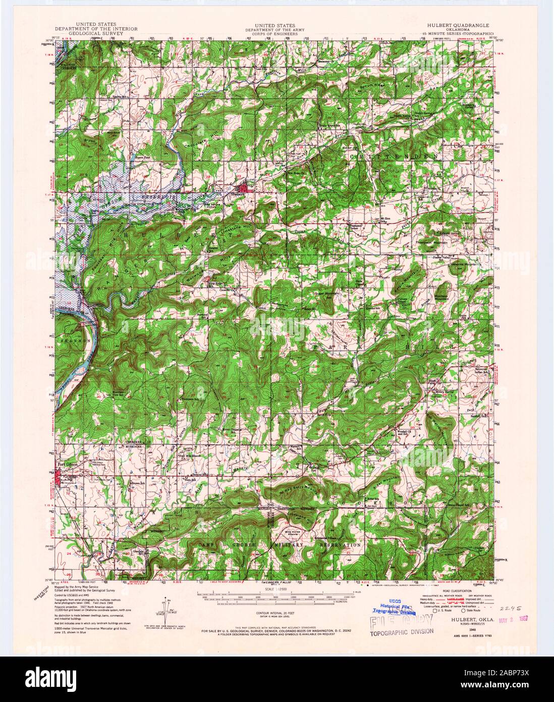 USGS TOPO Map Oklahoma OK Hulbert 800885 1948 62500 Restauro Foto Stock