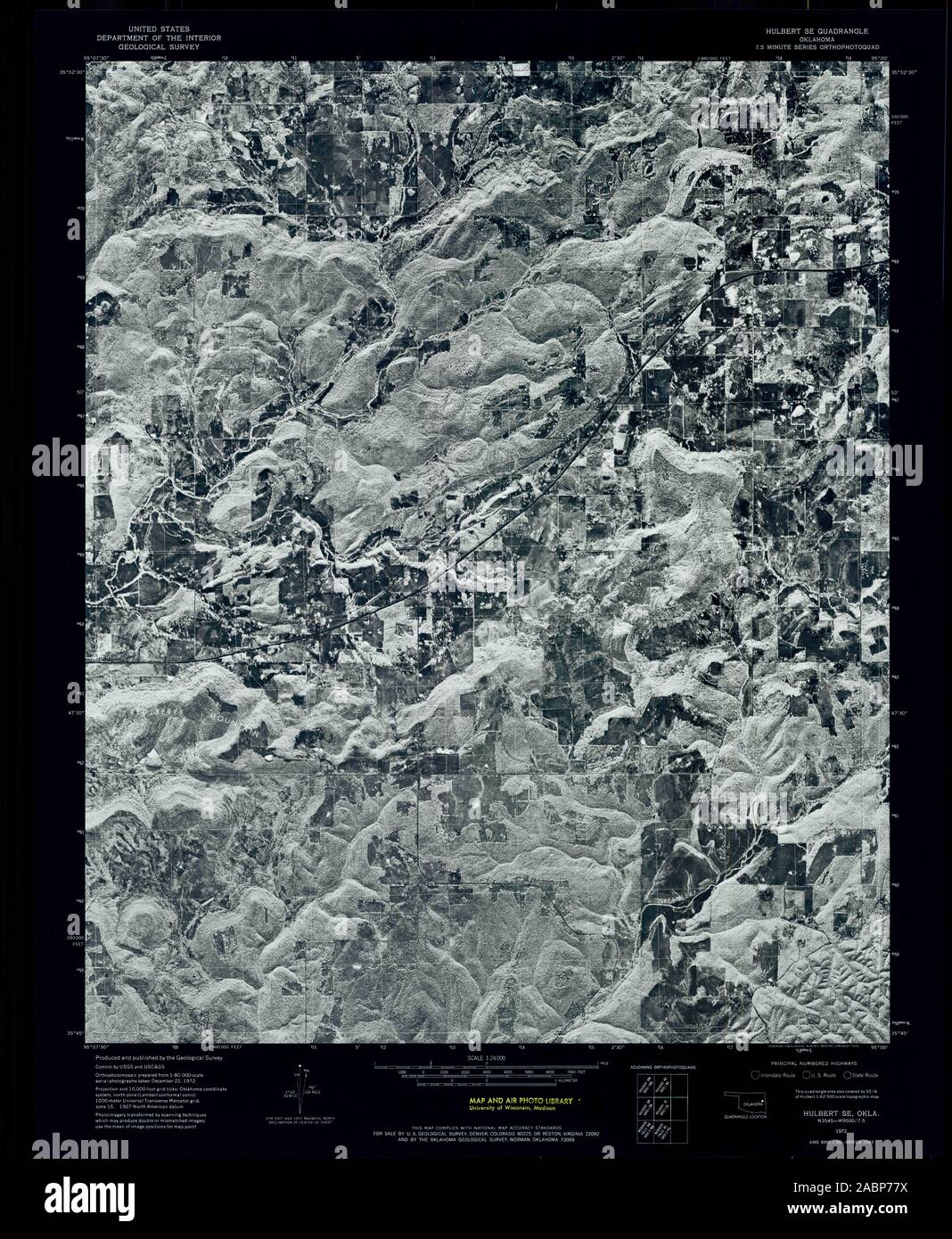 USGS TOPO Map Oklahoma OK Hulbert SE 706092 1972 24000 Restauro invertito Foto Stock