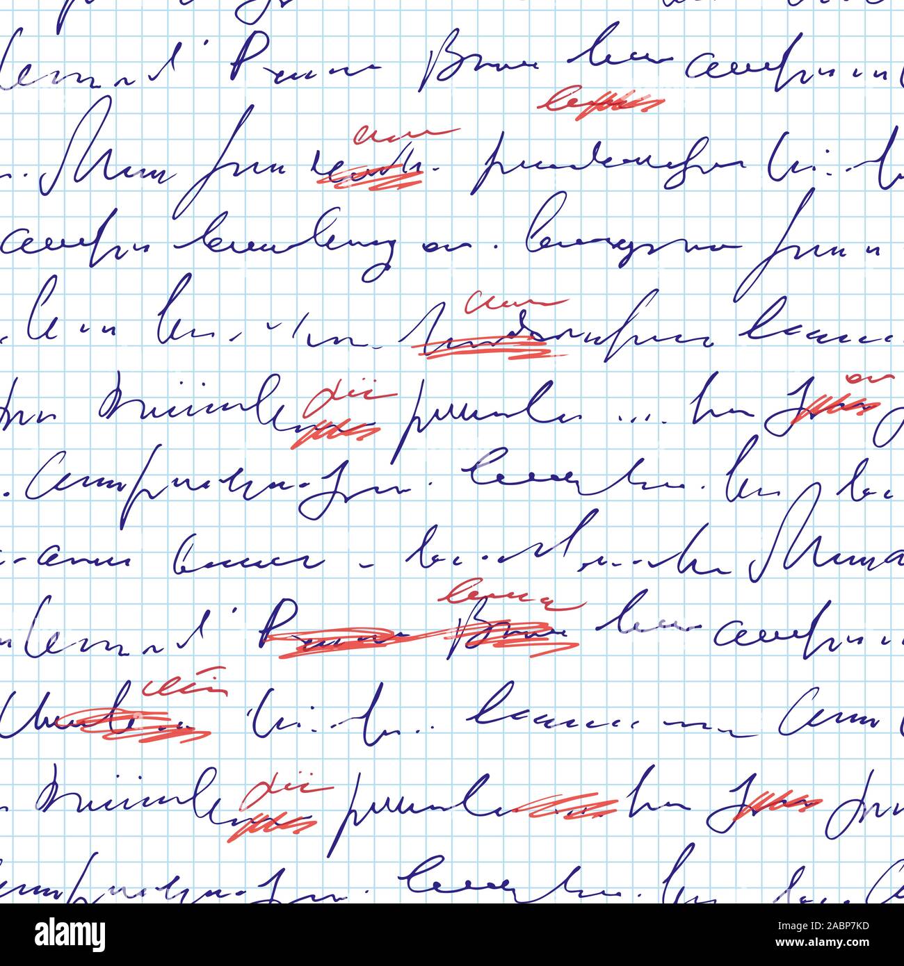 Abstract manoscritta del testo con errori e refusi seamless pattern, vettore script monocromatica sfondo, gli scarabocchi e blot in un altro gruppo Illustrazione Vettoriale