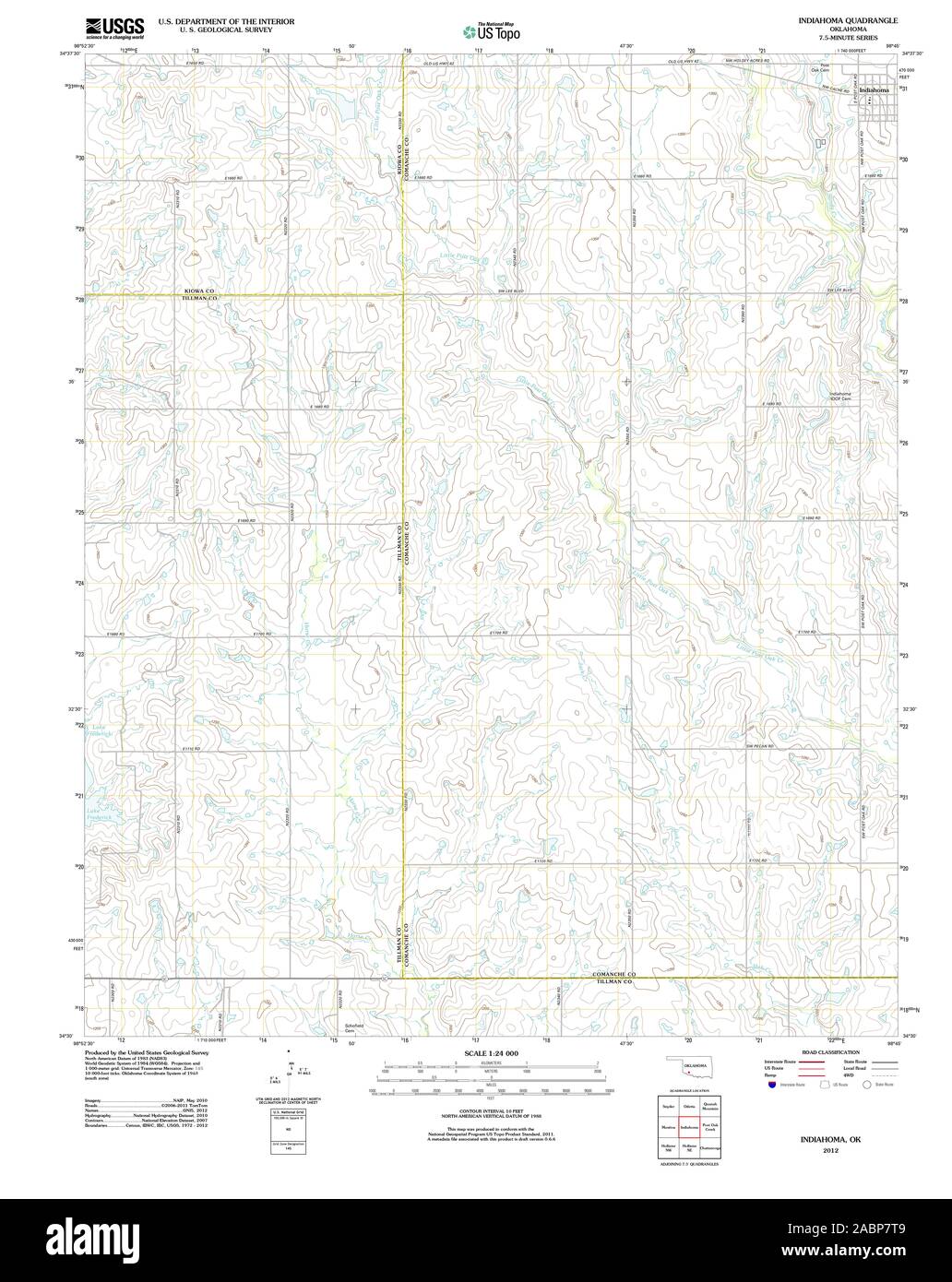 USGS TOPO Map Oklahoma OK Indiahoma 20121105 TM il restauro Foto Stock