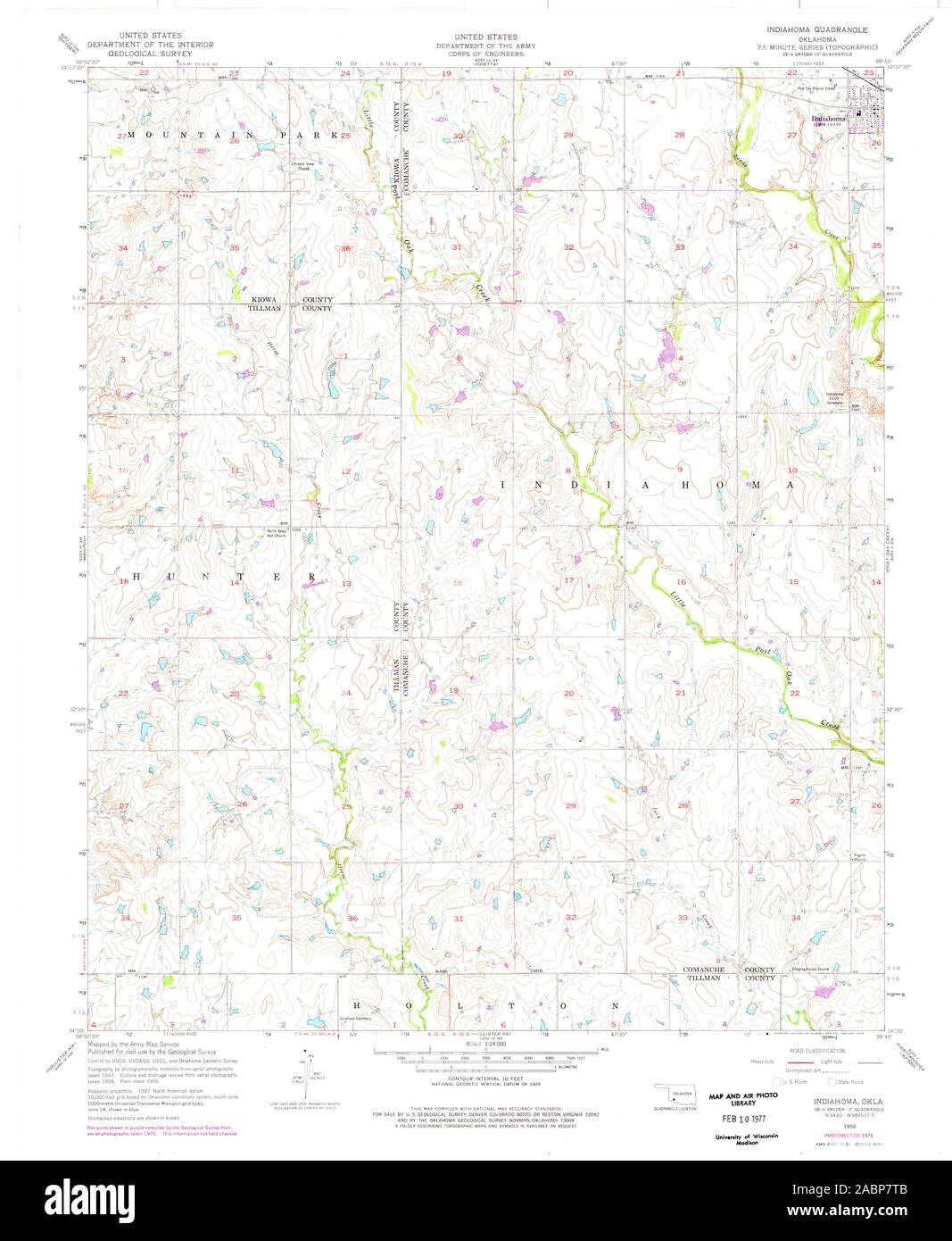 USGS TOPO Map Oklahoma OK Indiahoma 706100 1956 24000 Restauro Foto Stock