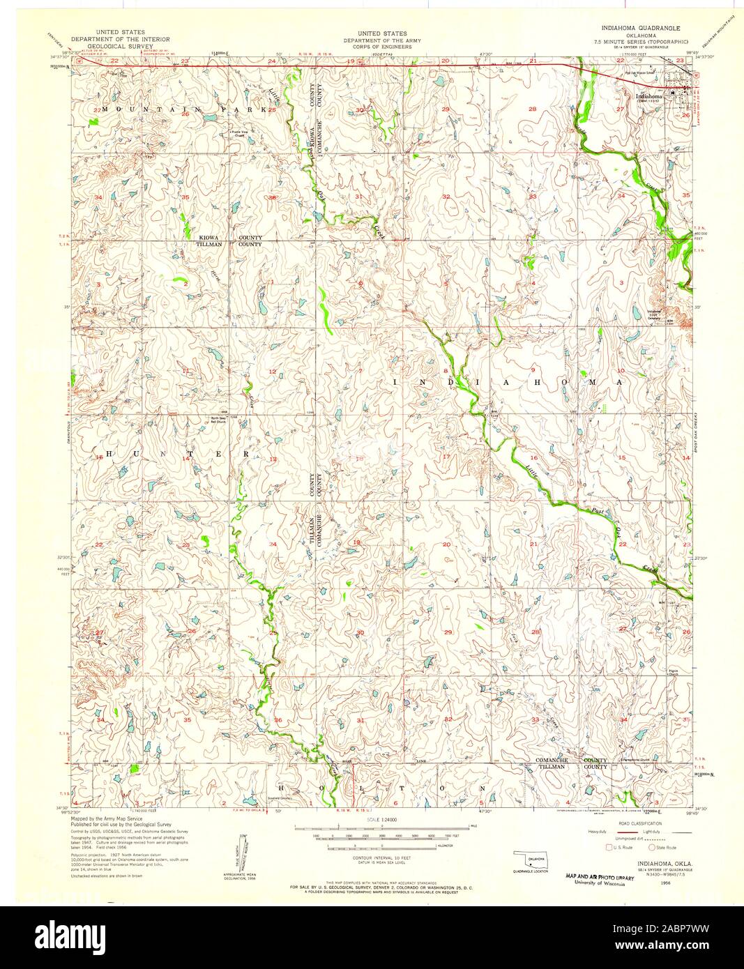 USGS TOPO Map Oklahoma OK Indiahoma 706101 1956 24000 Restauro Foto Stock