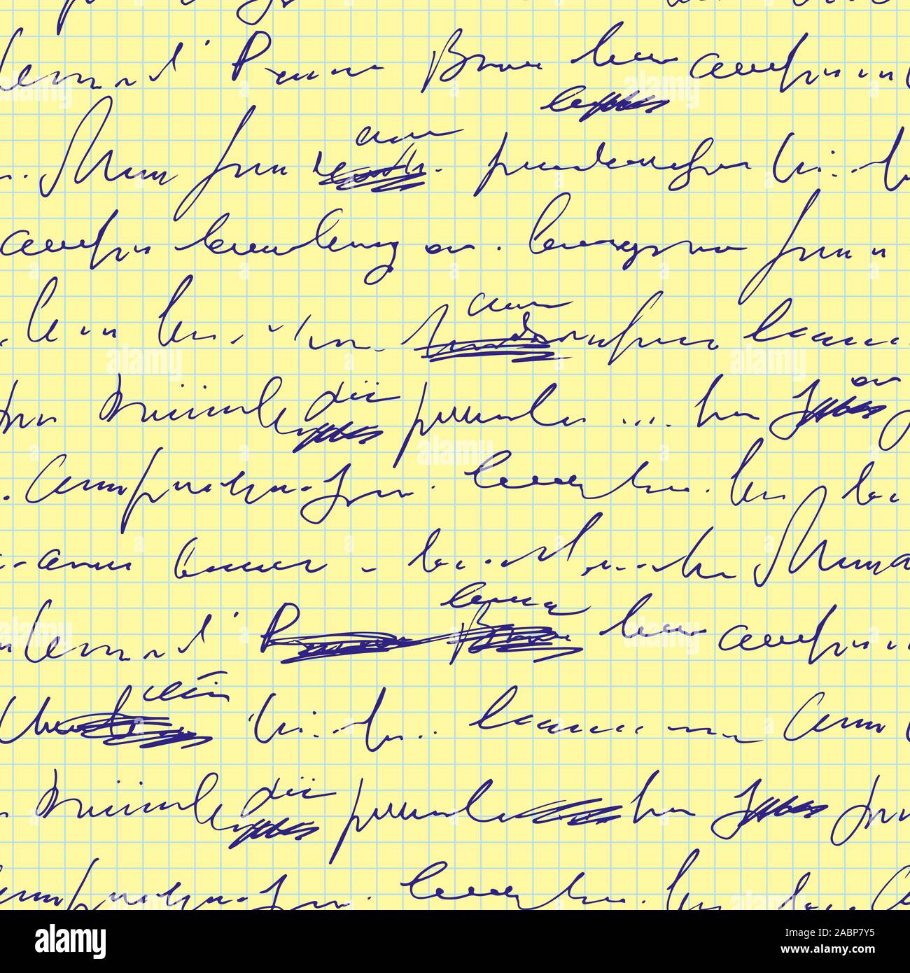 Abstract manoscritta del testo con errori e refusi seamless pattern, vettore script monocromatica sfondo, gli scarabocchi e blot in un altro gruppo Illustrazione Vettoriale