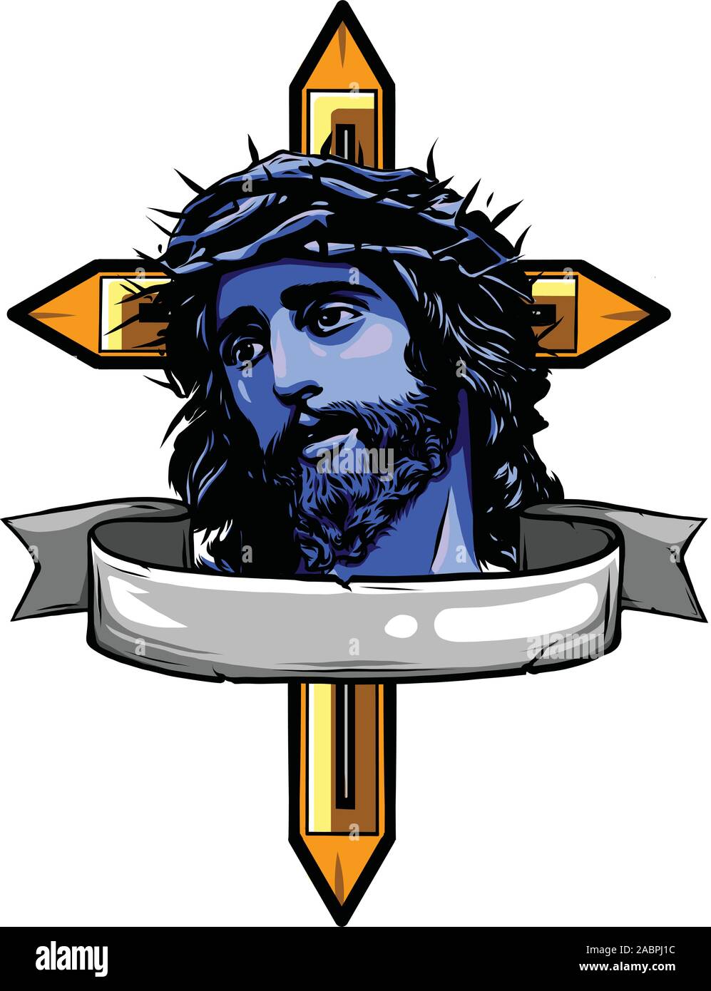 Gesù Cristo, il Figlio di Dio in una corona di spine sul suo capo, un simbolo del cristianesimo Illustrazione Vettoriale