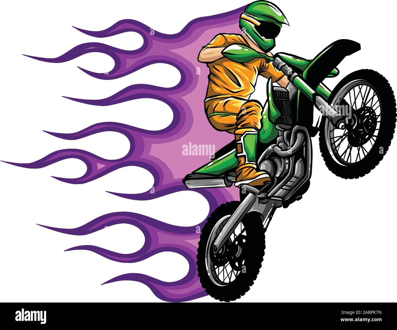 Croce di moto stunt flaming illustrazione vettoriale con il fuoco Illustrazione Vettoriale