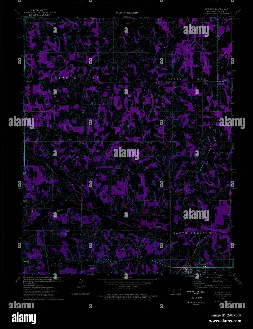 USGS TOPO Map Oklahoma OK Meeker 706356 1974 24000 Restauro invertito Foto Stock