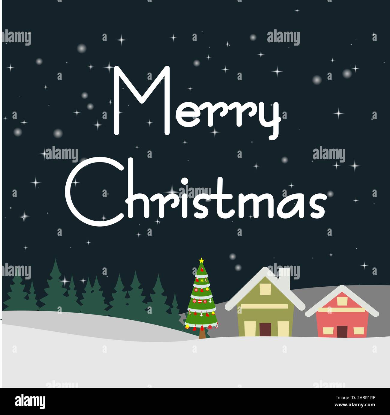 Merry Christmas banner con la casa e l'albero di Natale. candy stick, Xmas decorazione. square Natale poster, cartoline di auguri, intestazioni,social media post Illustrazione Vettoriale