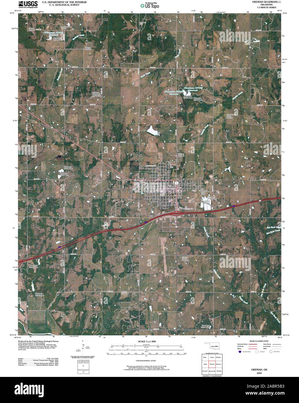 USGS TOPO Map Oklahoma OK Okemah 20091230 TM il restauro Foto Stock