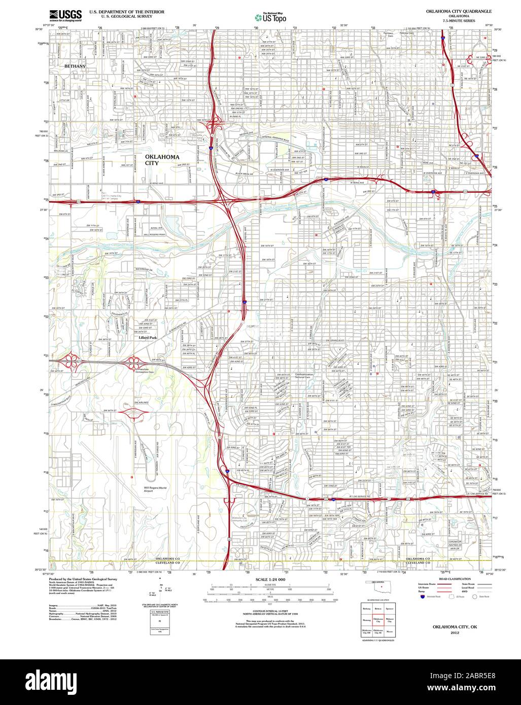 USGS TOPO Map Oklahoma OK Oklahoma City 20121211 TM il restauro Foto Stock