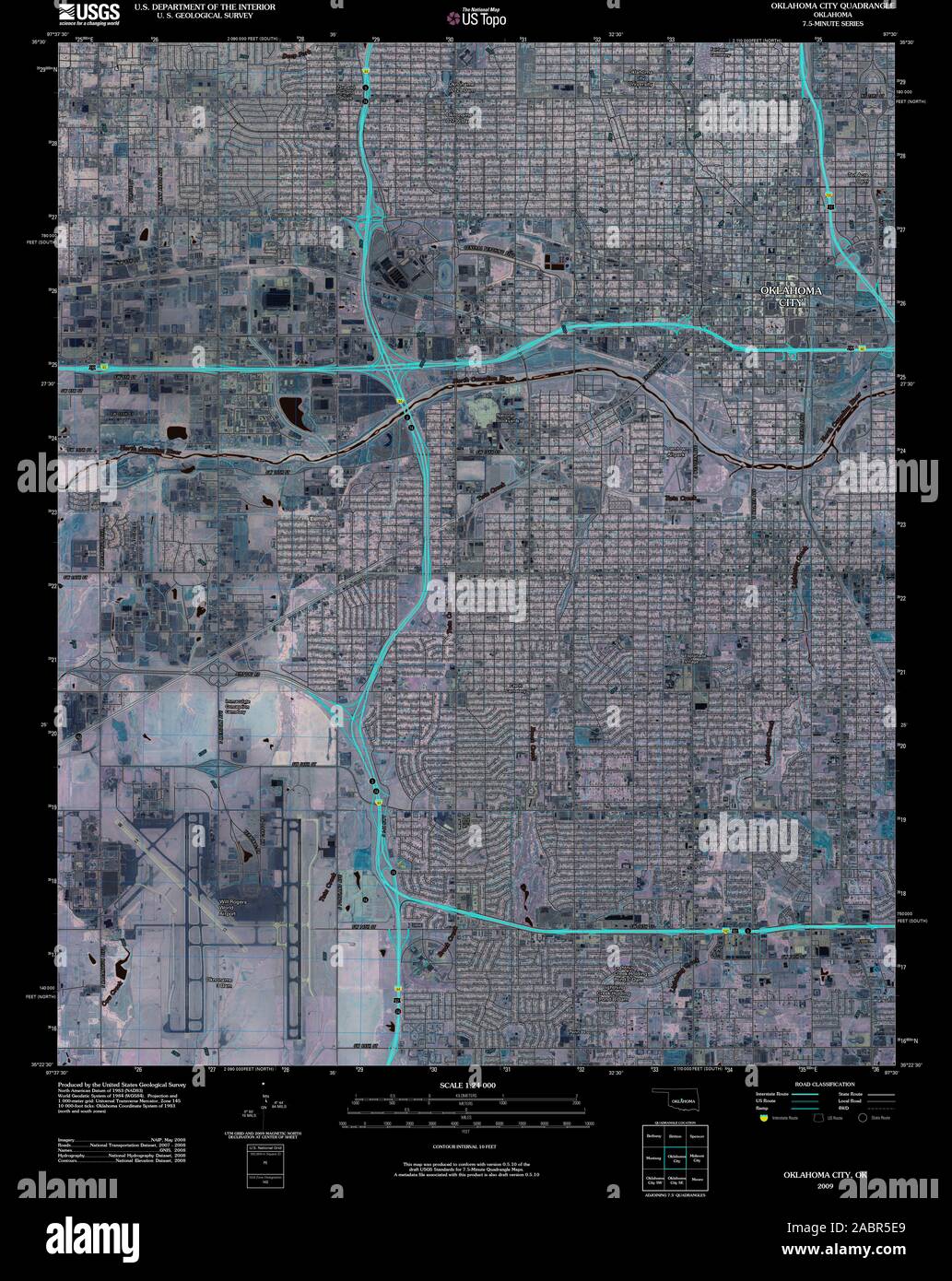 USGS TOPO Map Oklahoma OK Oklahoma City 20091230 TM restauro invertito Foto Stock