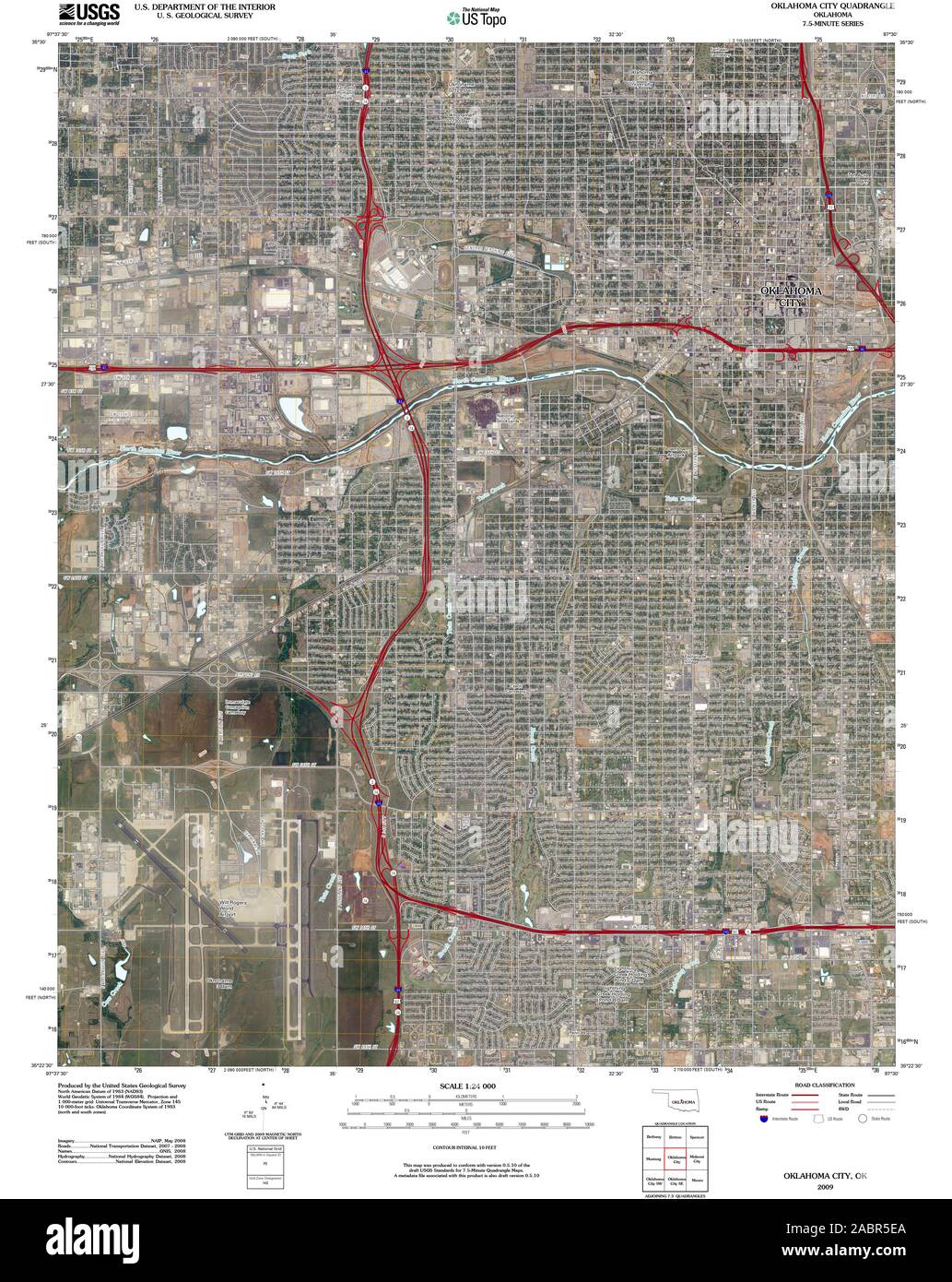 USGS TOPO Map Oklahoma OK Oklahoma City 20091230 TM il restauro Foto Stock
