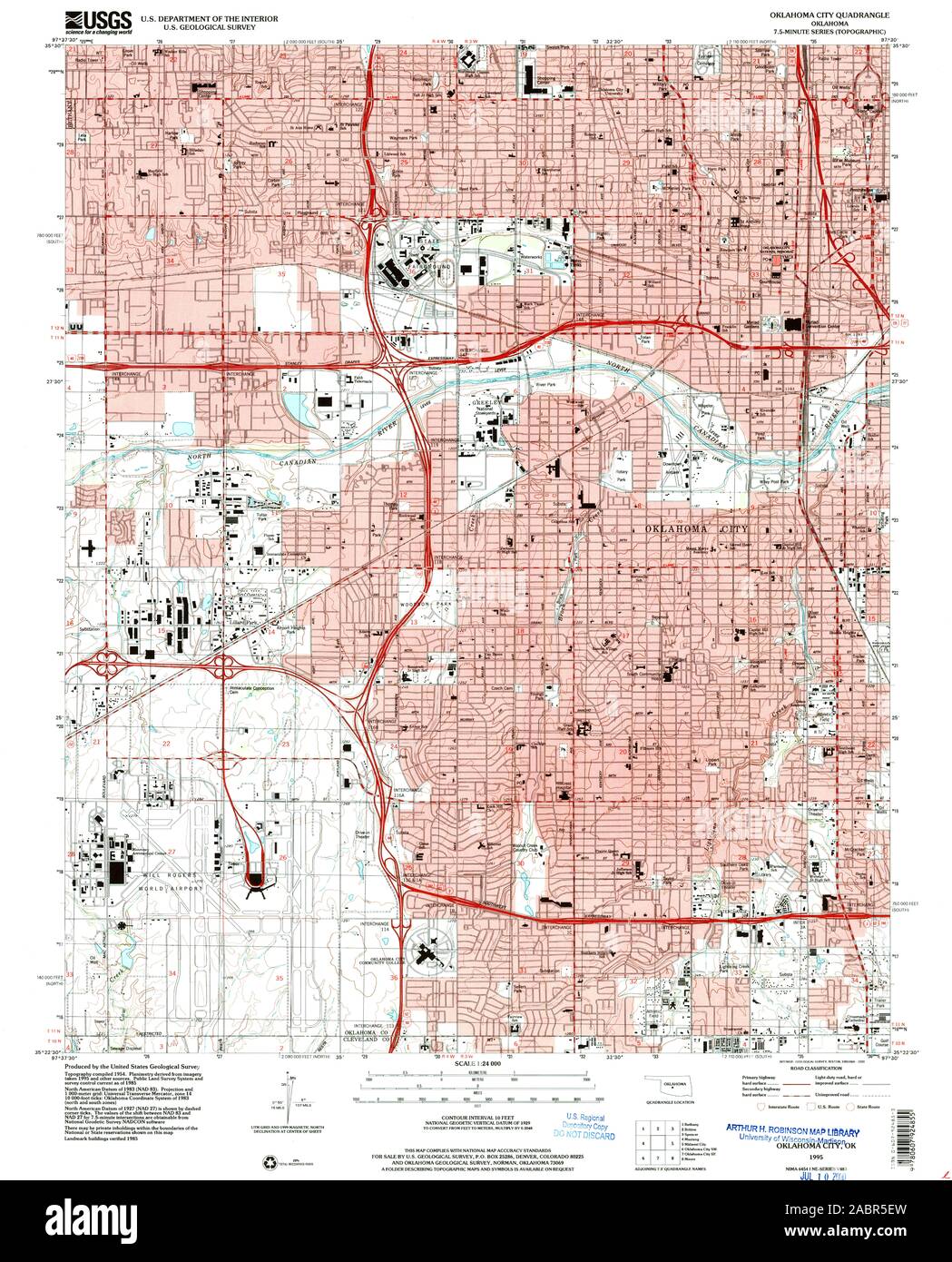 USGS TOPO Map Oklahoma OK Oklahoma City 706492 1995 24000 Restauro Foto Stock