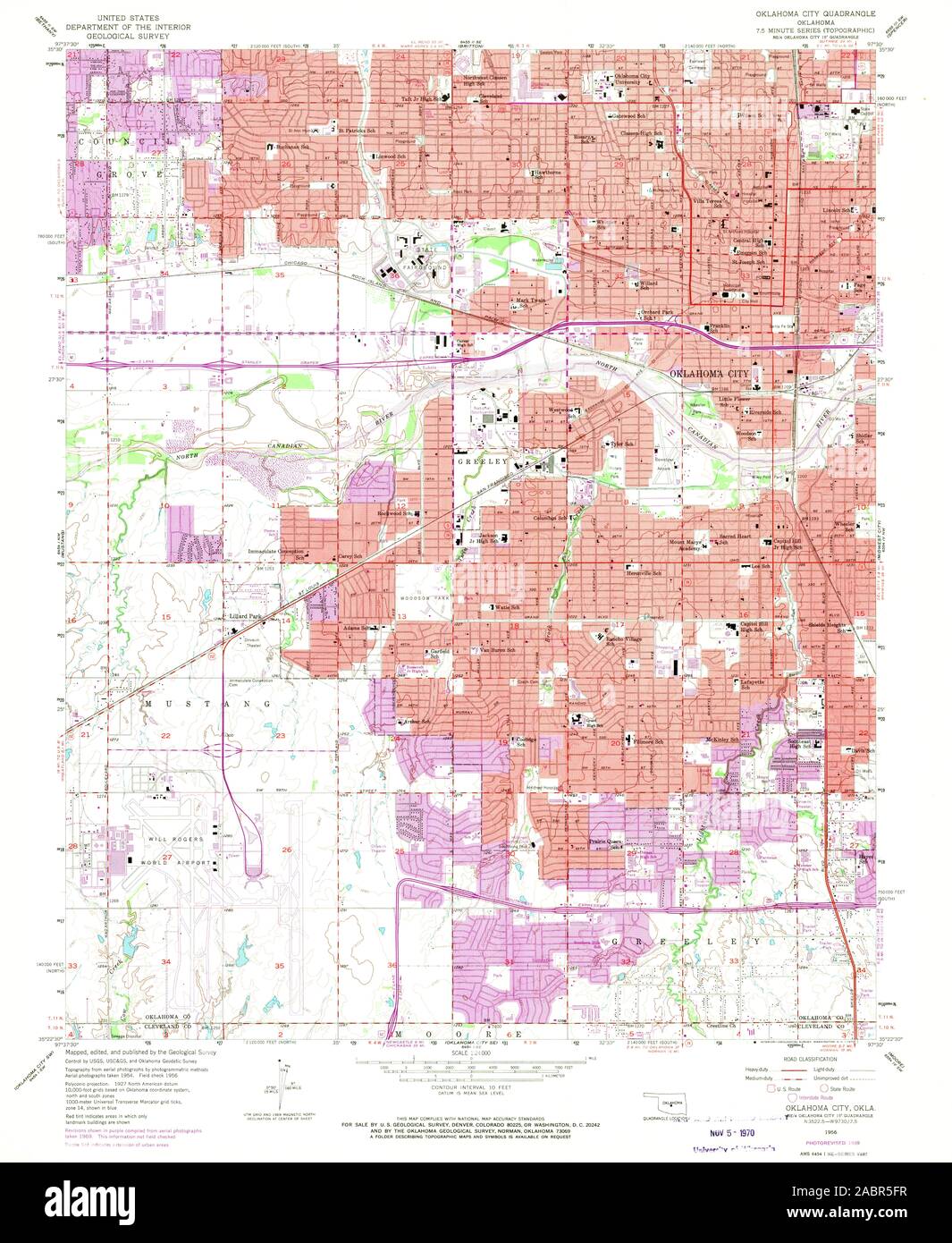 USGS TOPO Map Oklahoma OK Oklahoma City 706495 1956 24000 Restauro Foto Stock