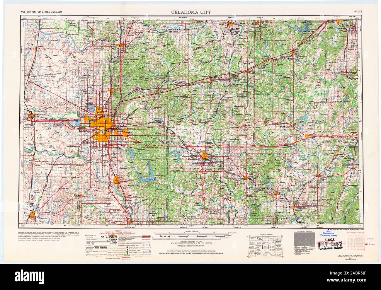 USGS TOPO Map Oklahoma OK Oklahoma City 800960 1957 250000 Il restauro Foto Stock