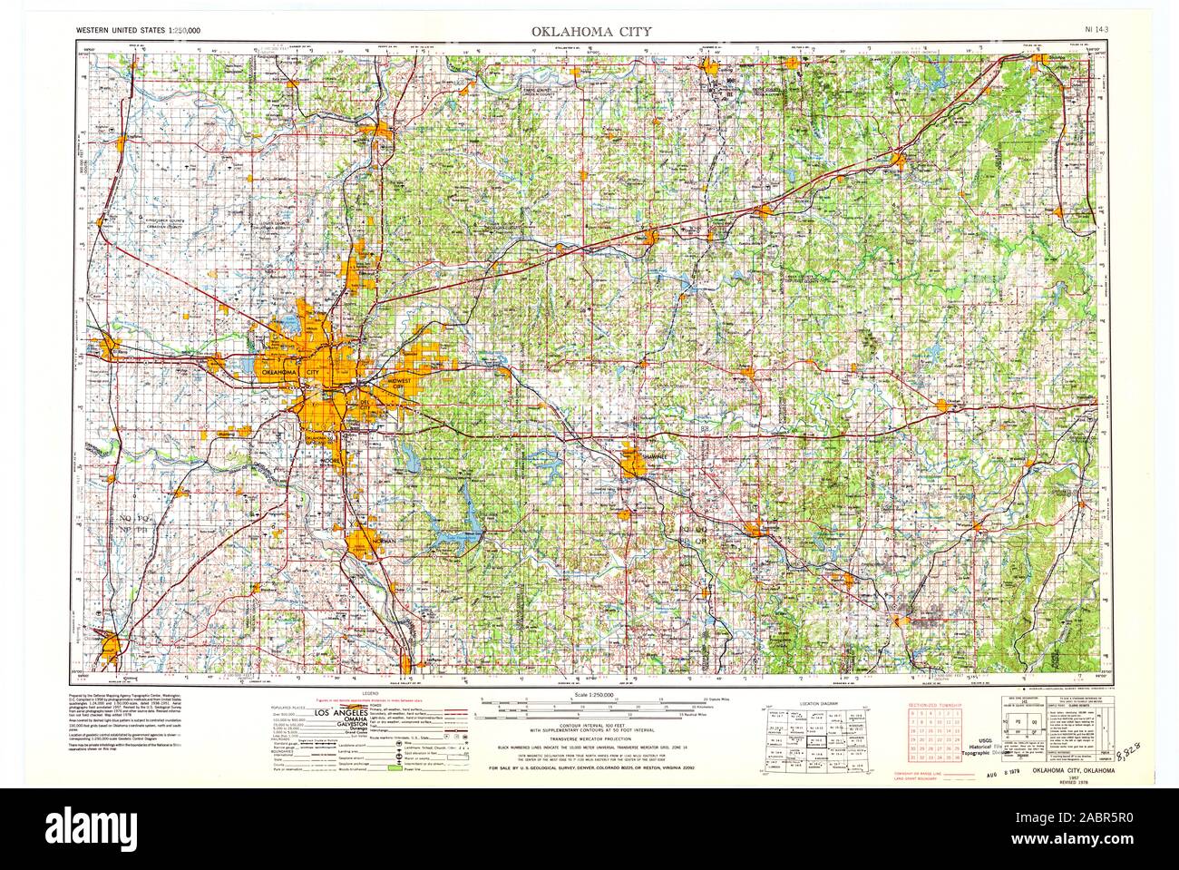 USGS TOPO Map Oklahoma OK Oklahoma City 802351 1957 250000 Il restauro Foto Stock