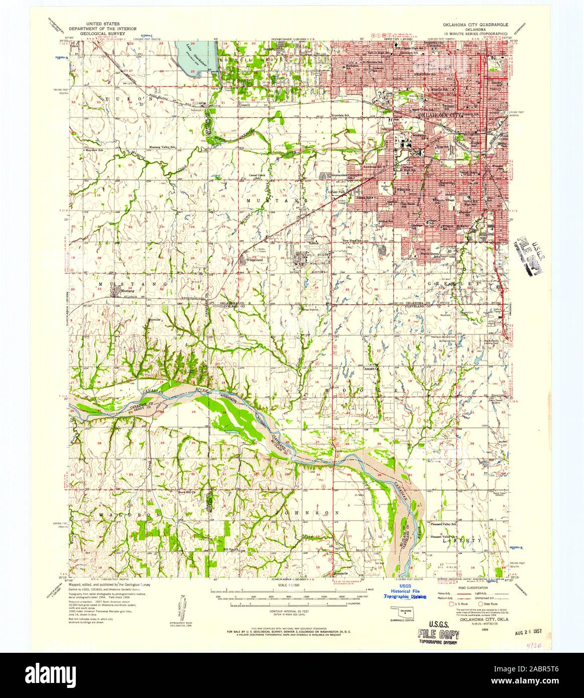 USGS TOPO Map Oklahoma OK Oklahoma City 802355 1956 62500 Restauro Foto Stock