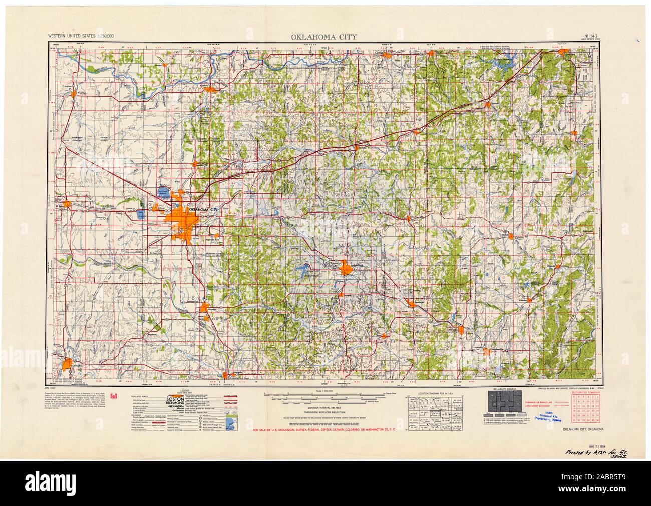 USGS TOPO Map Oklahoma OK Oklahoma City 802353 1954 250000 Il restauro Foto Stock