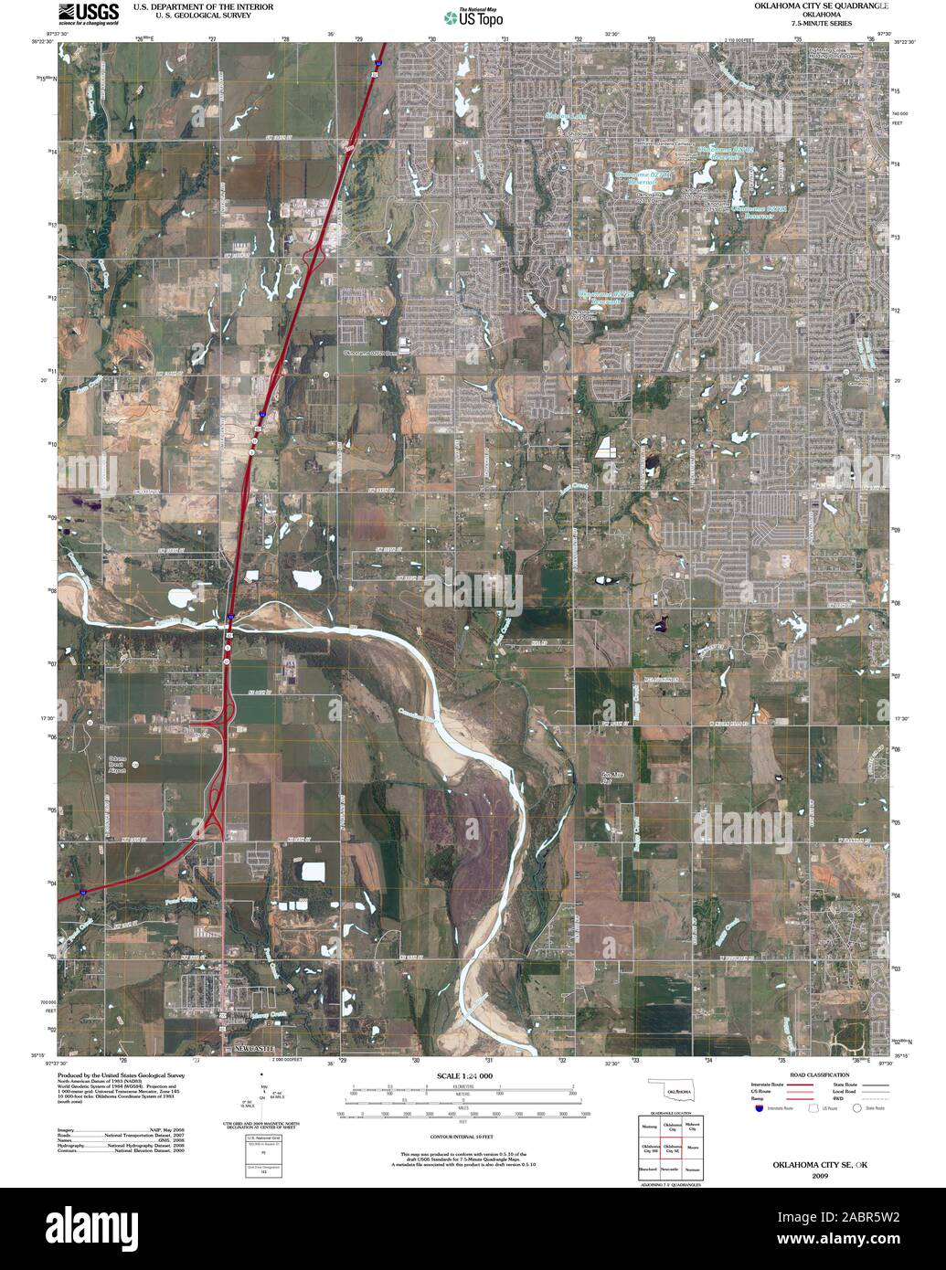 USGS TOPO Map Oklahoma OK Oklahoma City SE 20091230 TM il restauro Foto Stock