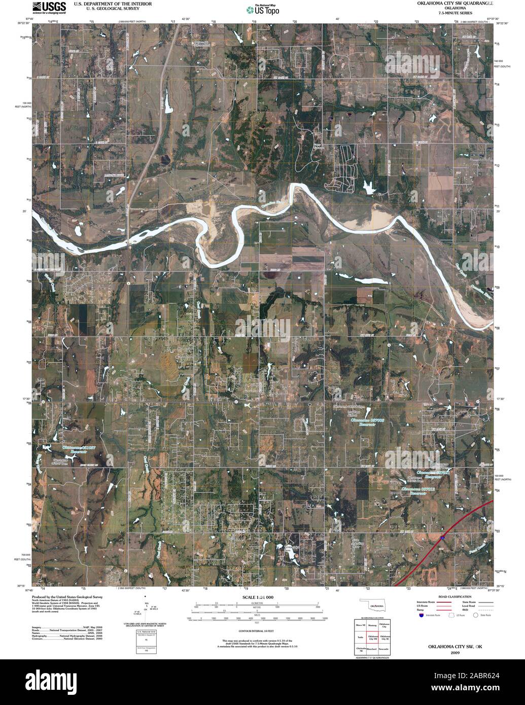 USGS TOPO Map Oklahoma OK Oklahoma City SW 20091230 TM il restauro Foto Stock