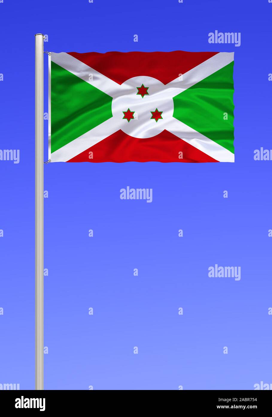 Flagge von Burundi, Binnenstaat in Ostafrika, Hauptstadt ist Bujumbura, Foto Stock