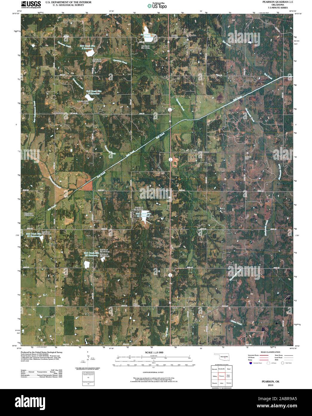 USGS TOPO Map Oklahoma OK Pearson 20100128 TM il restauro Foto Stock