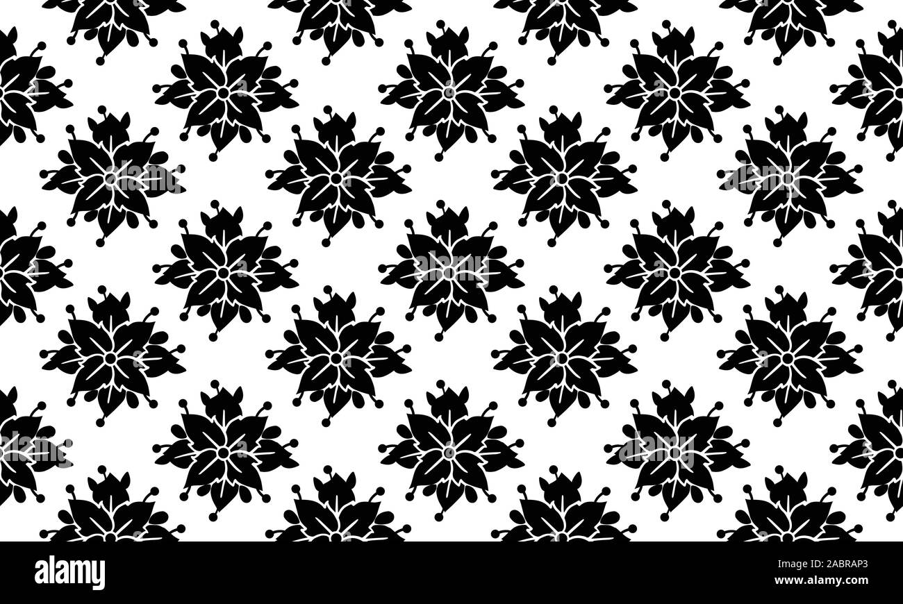 Abstract motivo floreale sfondo, silhouette nera su sfondo bianco. Illustrazione Vettoriale