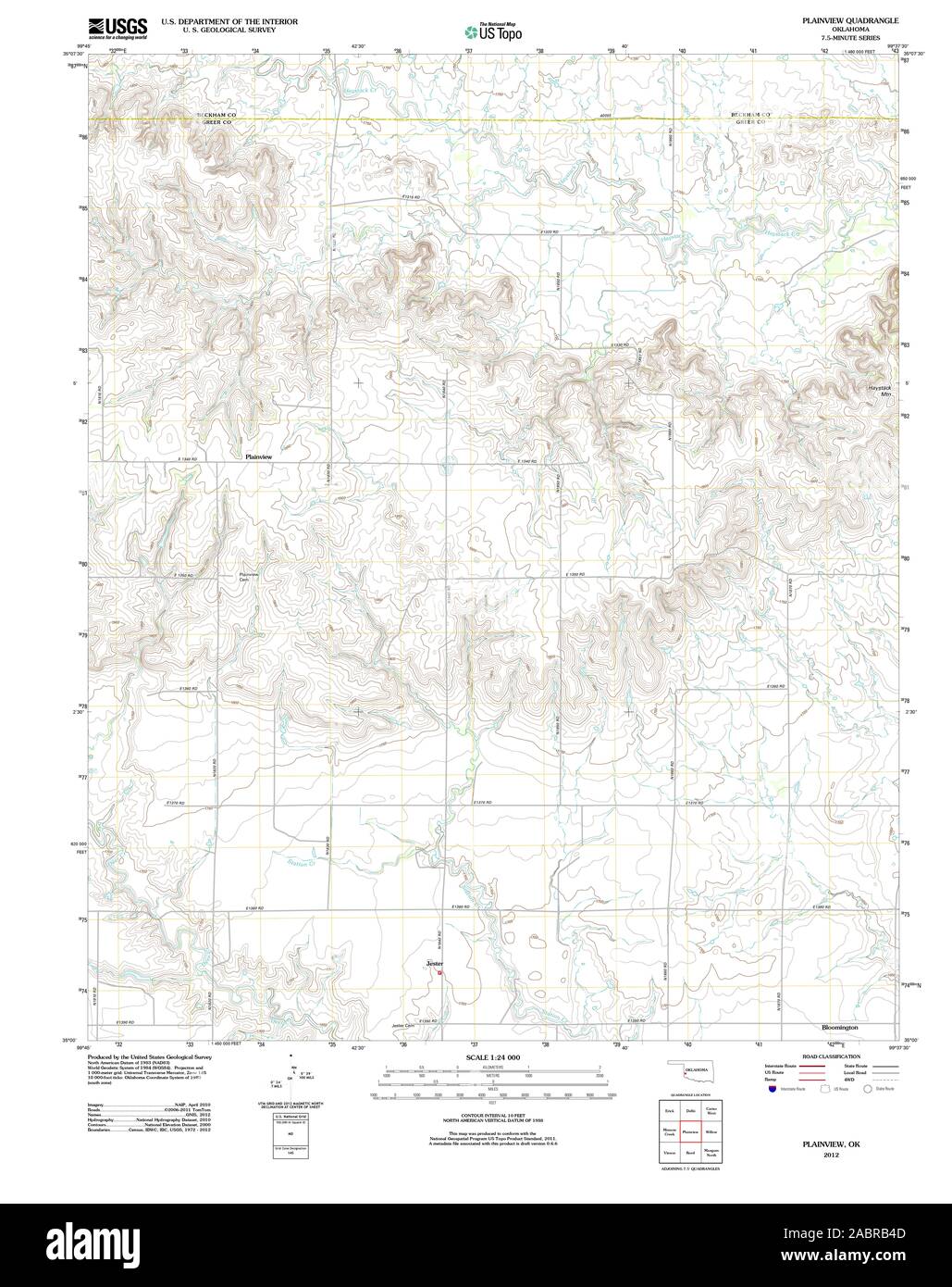 USGS TOPO Map Oklahoma OK Plainview 20121029 TM il restauro Foto Stock