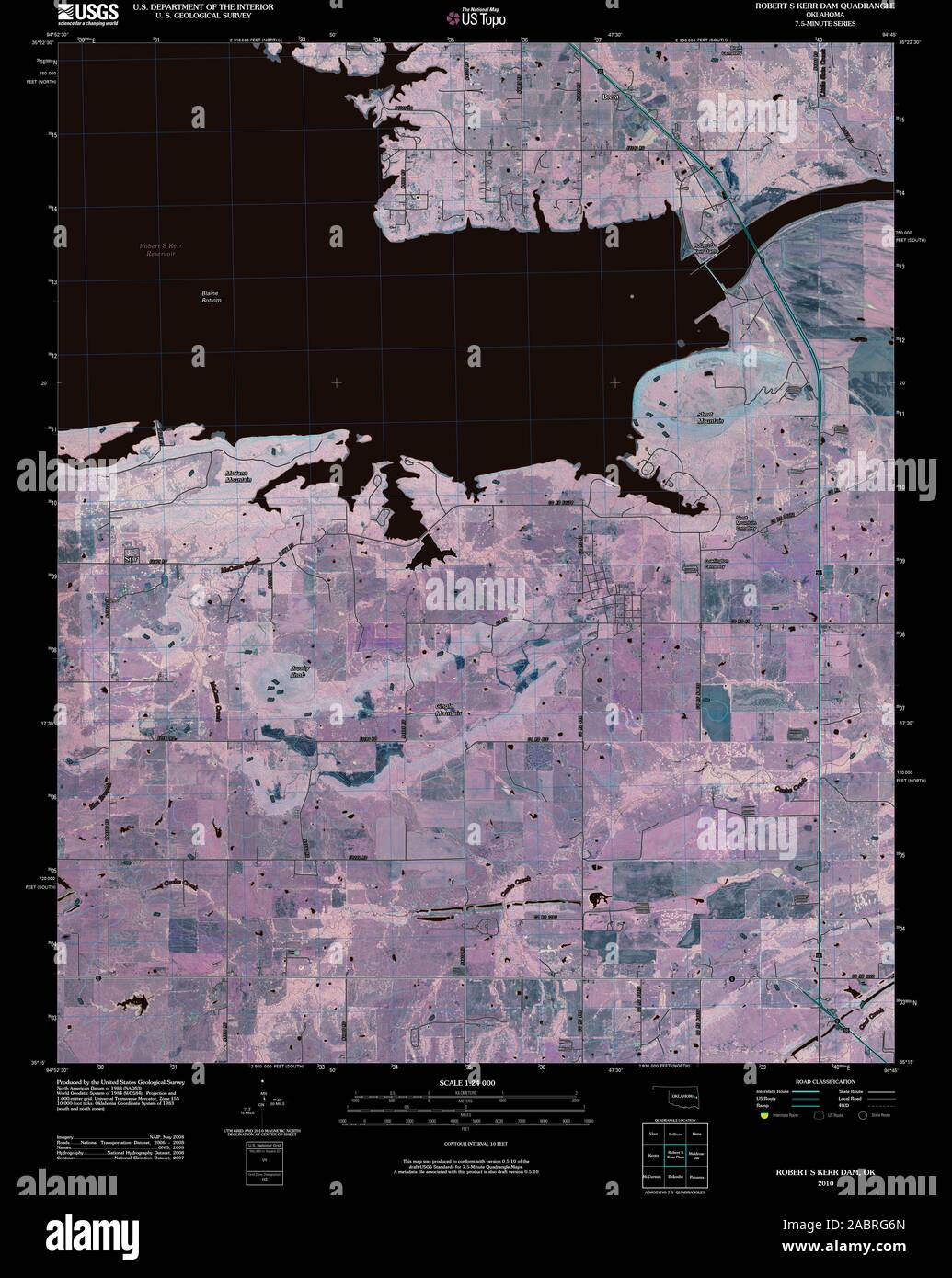 USGS TOPO Map Oklahoma OK Robert S diga Kerr 20100315 TM restauro invertito Foto Stock