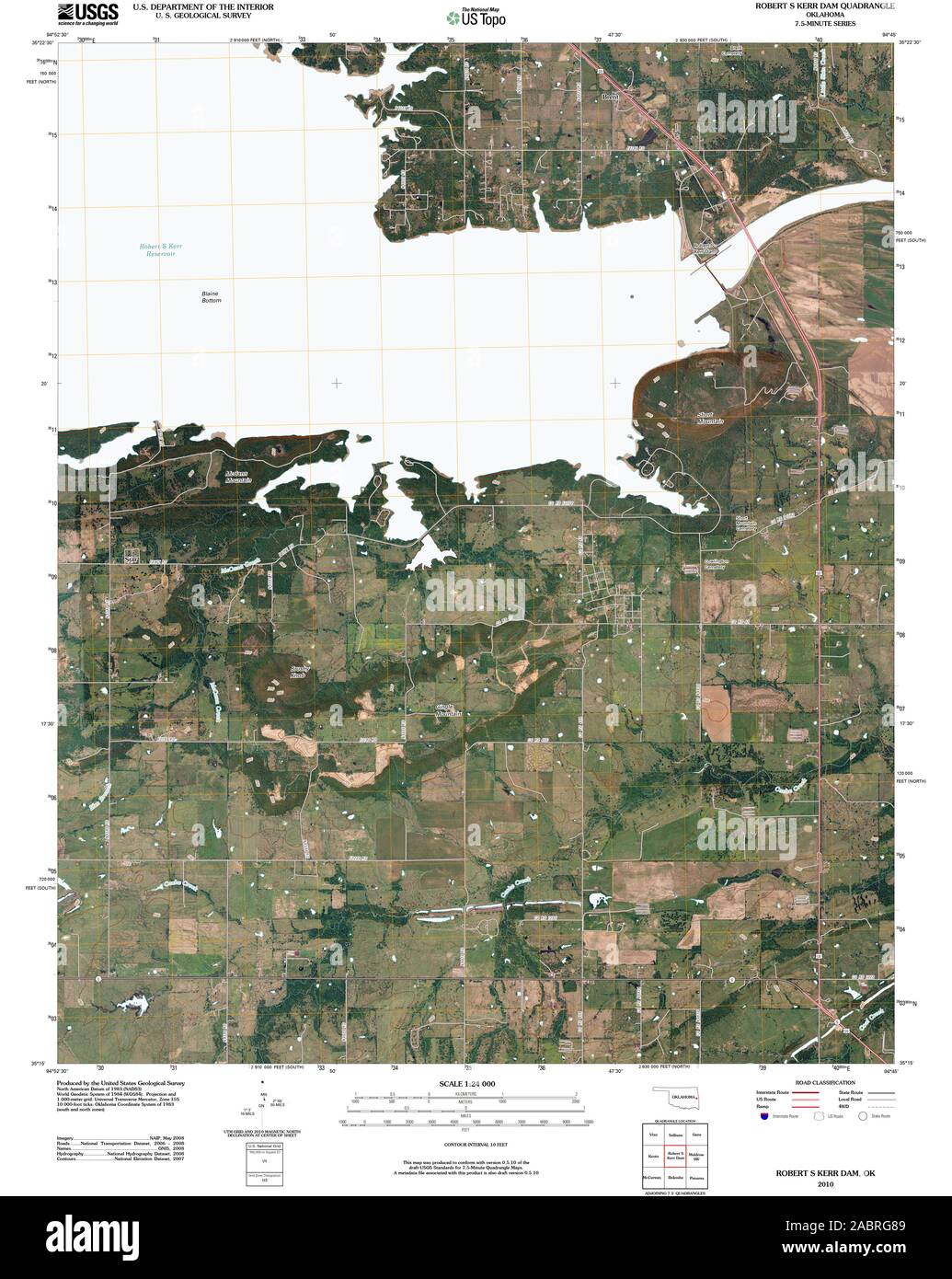 USGS TOPO Map Oklahoma OK Robert S diga Kerr 20100315 TM il restauro Foto Stock