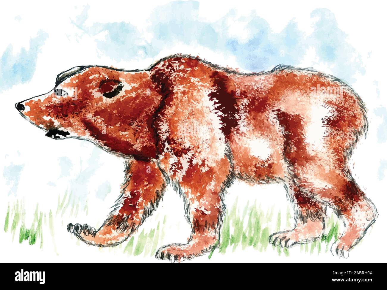 La pittura ad acquerello di orso bruno, disegnati a mano illustrazione. Illustrazione Vettoriale