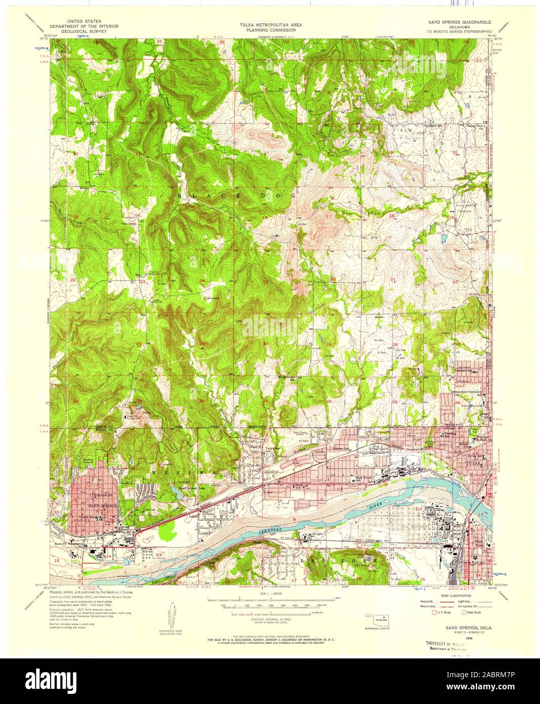 USGS TOPO Map Oklahoma OK Sand Springs 706749 1956 24000 Restauro Foto Stock