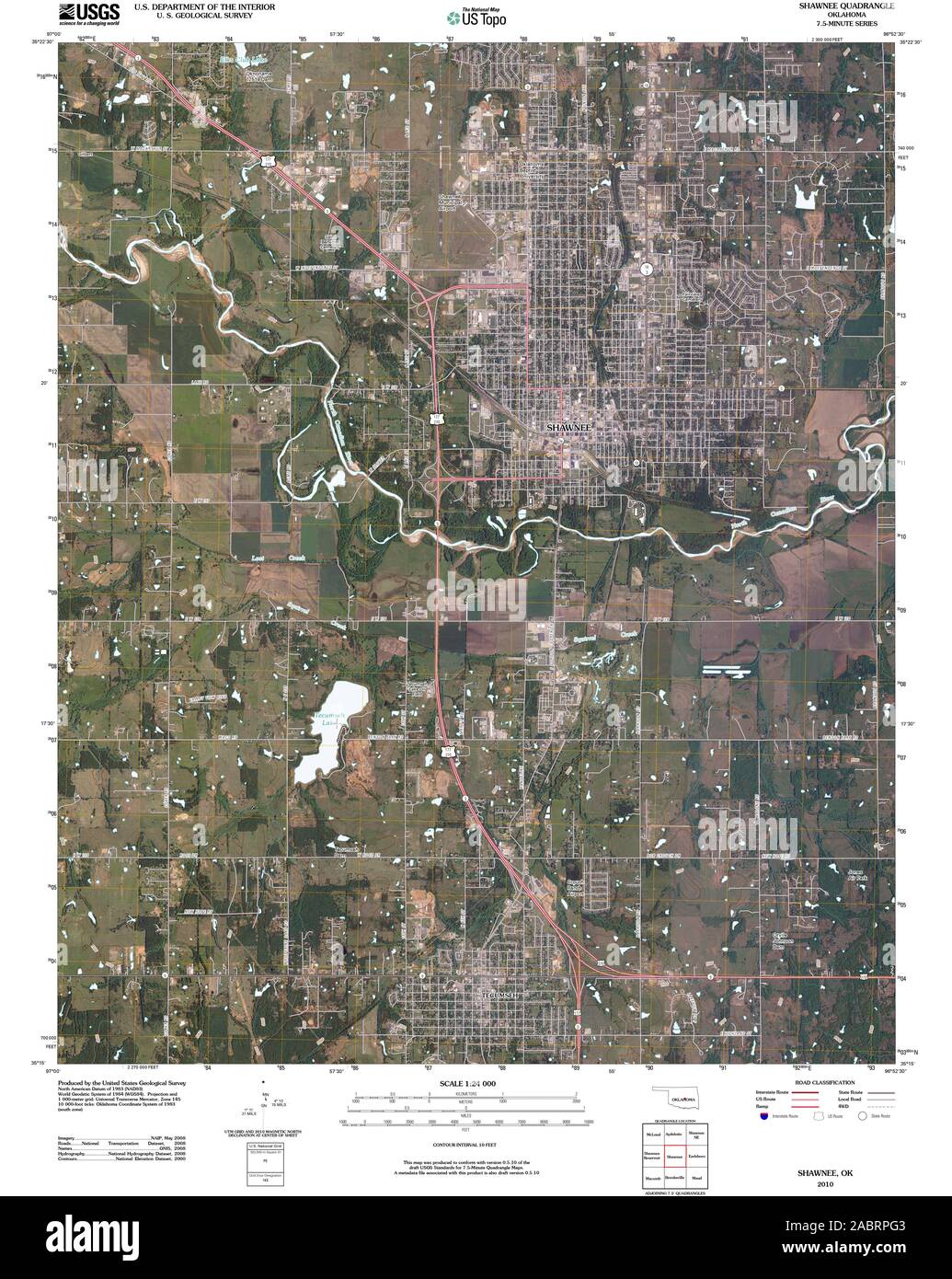 USGS TOPO Map Oklahoma OK Shawnee 20100129 TM il restauro Foto Stock