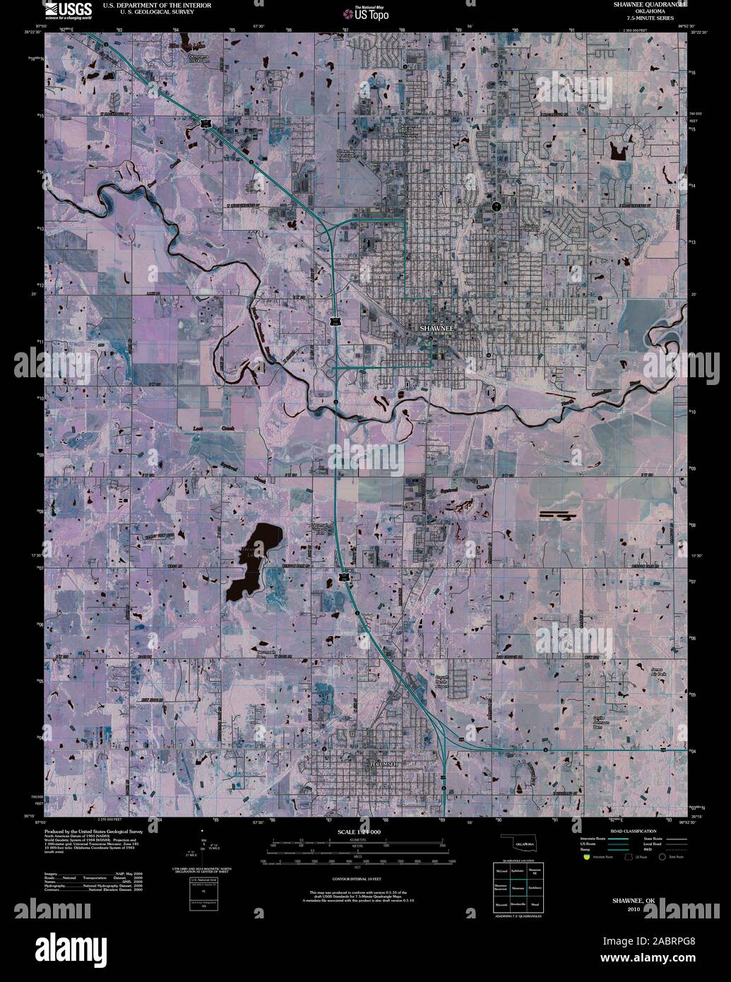 USGS TOPO Map Oklahoma OK Shawnee 20100129 TM restauro invertito Foto Stock