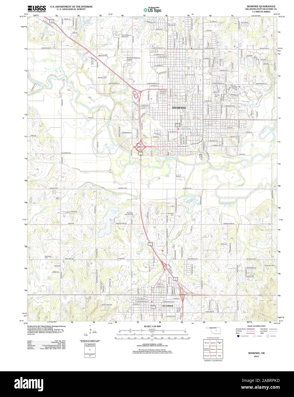 USGS TOPO Map Oklahoma OK Shawnee 20130131 TM il restauro Foto Stock