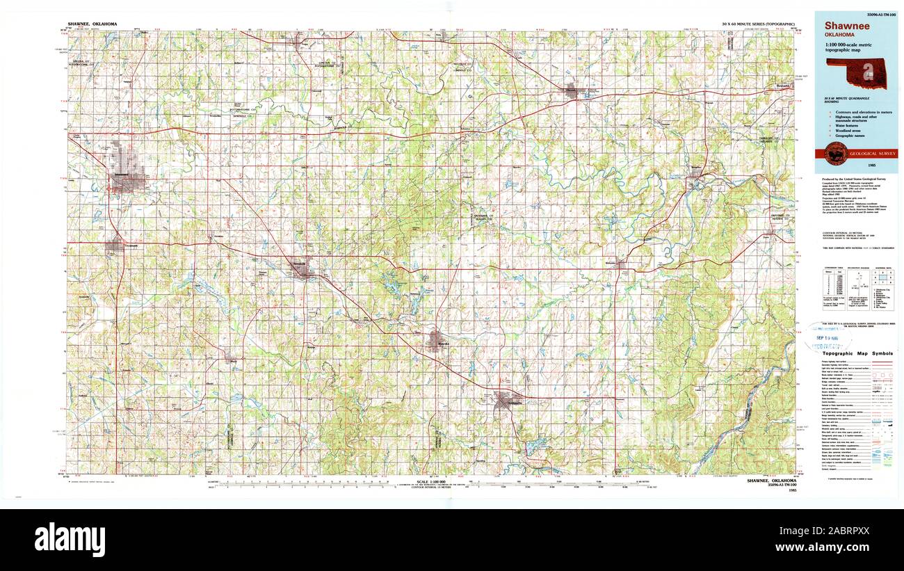 USGS TOPO Map Oklahoma OK Shawnee 802697 1985 100000 Il restauro Foto Stock