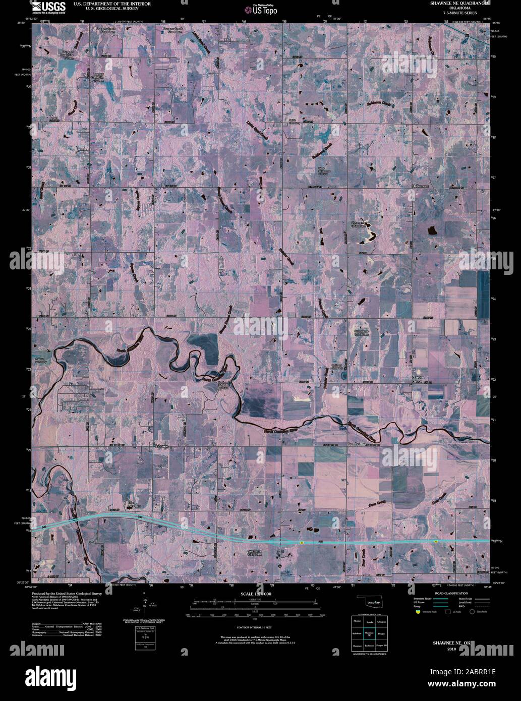 USGS TOPO Map Oklahoma OK Shawnee NE 20100129 TM restauro invertito Foto Stock