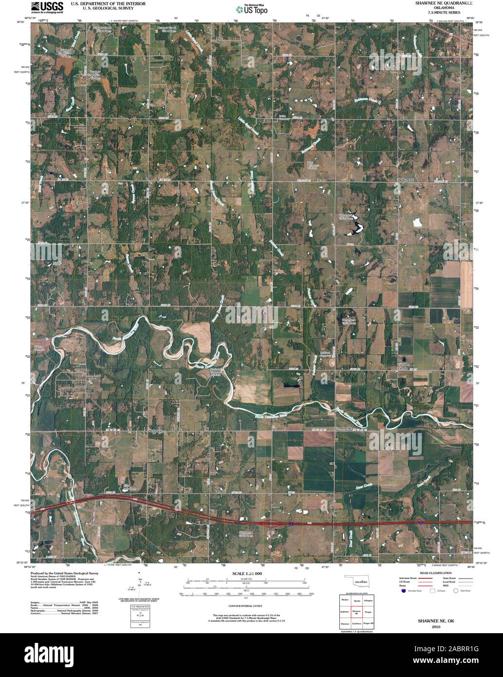USGS TOPO Map Oklahoma OK Shawnee NE 20100129 TM il restauro Foto Stock