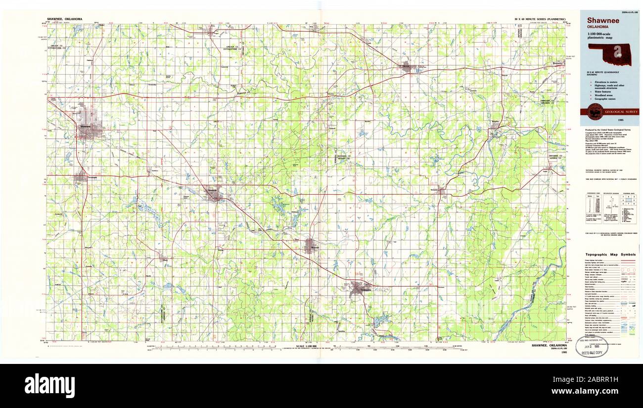 USGS TOPO Map Oklahoma OK Shawnee 802698 1985 100000 Il restauro Foto Stock