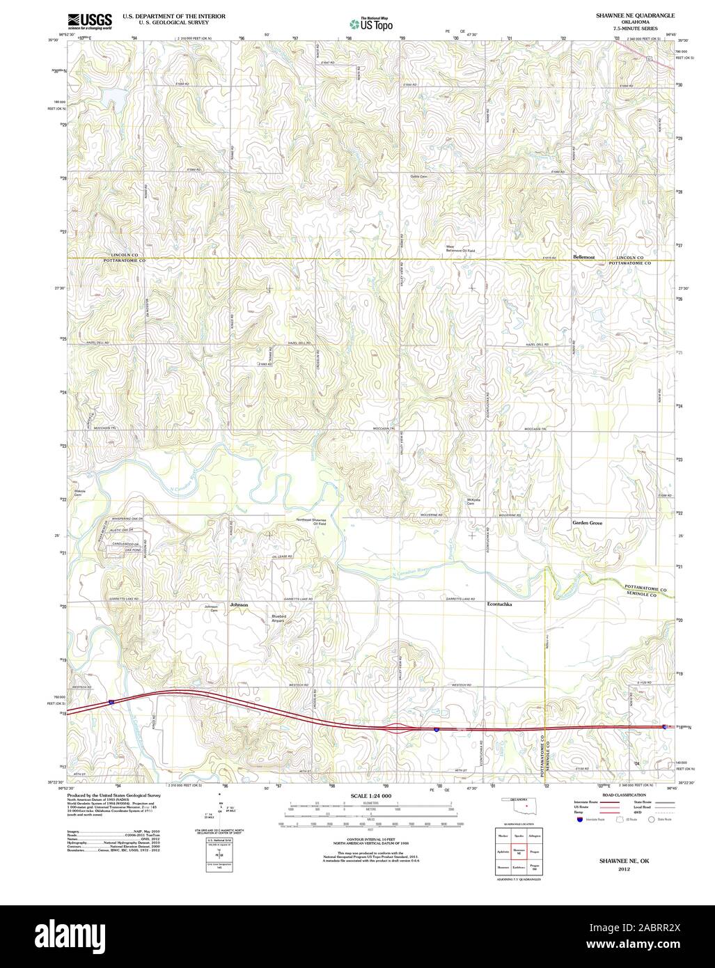 USGS TOPO Map Oklahoma OK Shawnee NE 20121212 TM il restauro Foto Stock