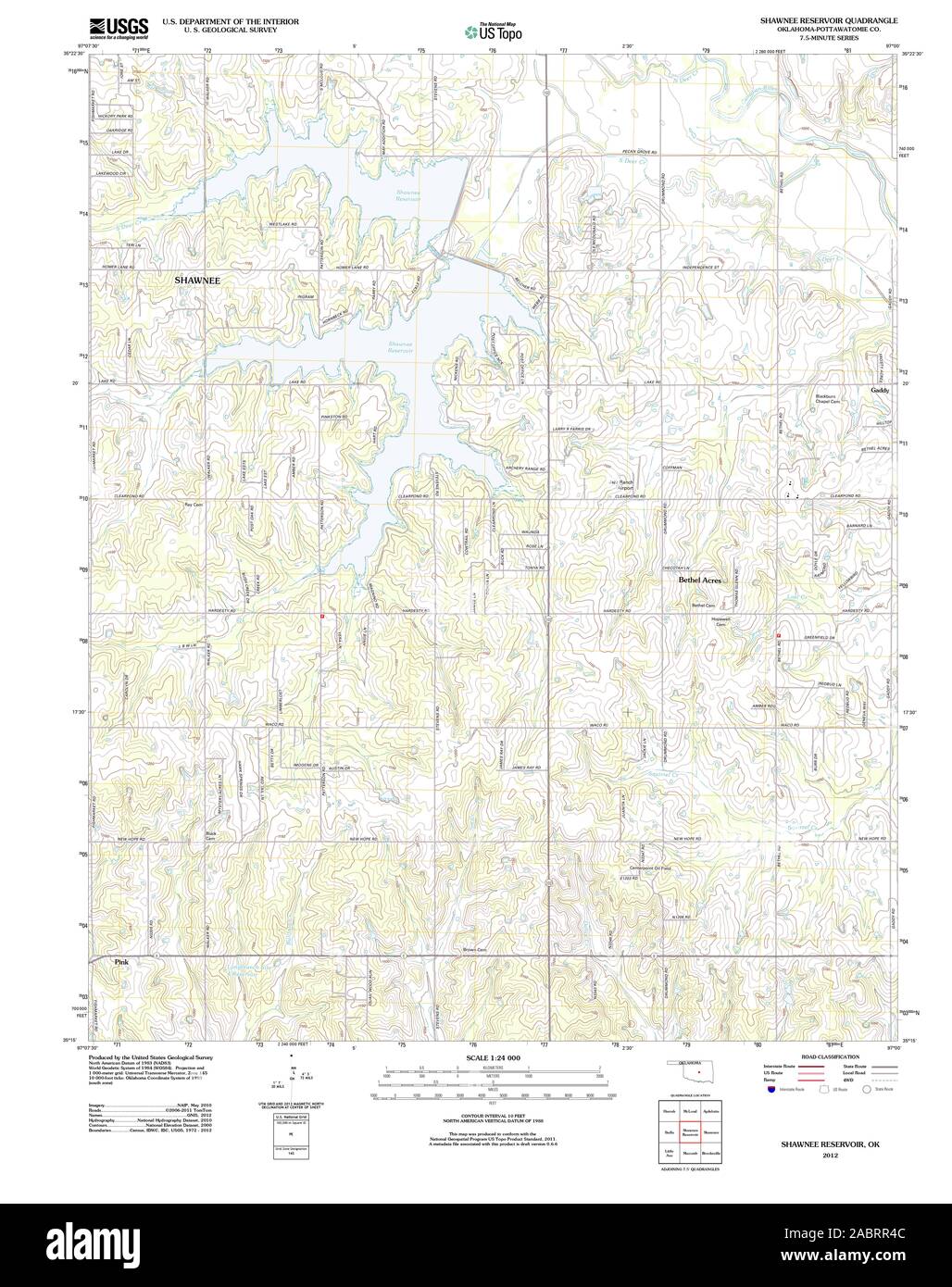 USGS TOPO Map Oklahoma OK Shawnee serbatoio 20121114 TM il restauro Foto Stock