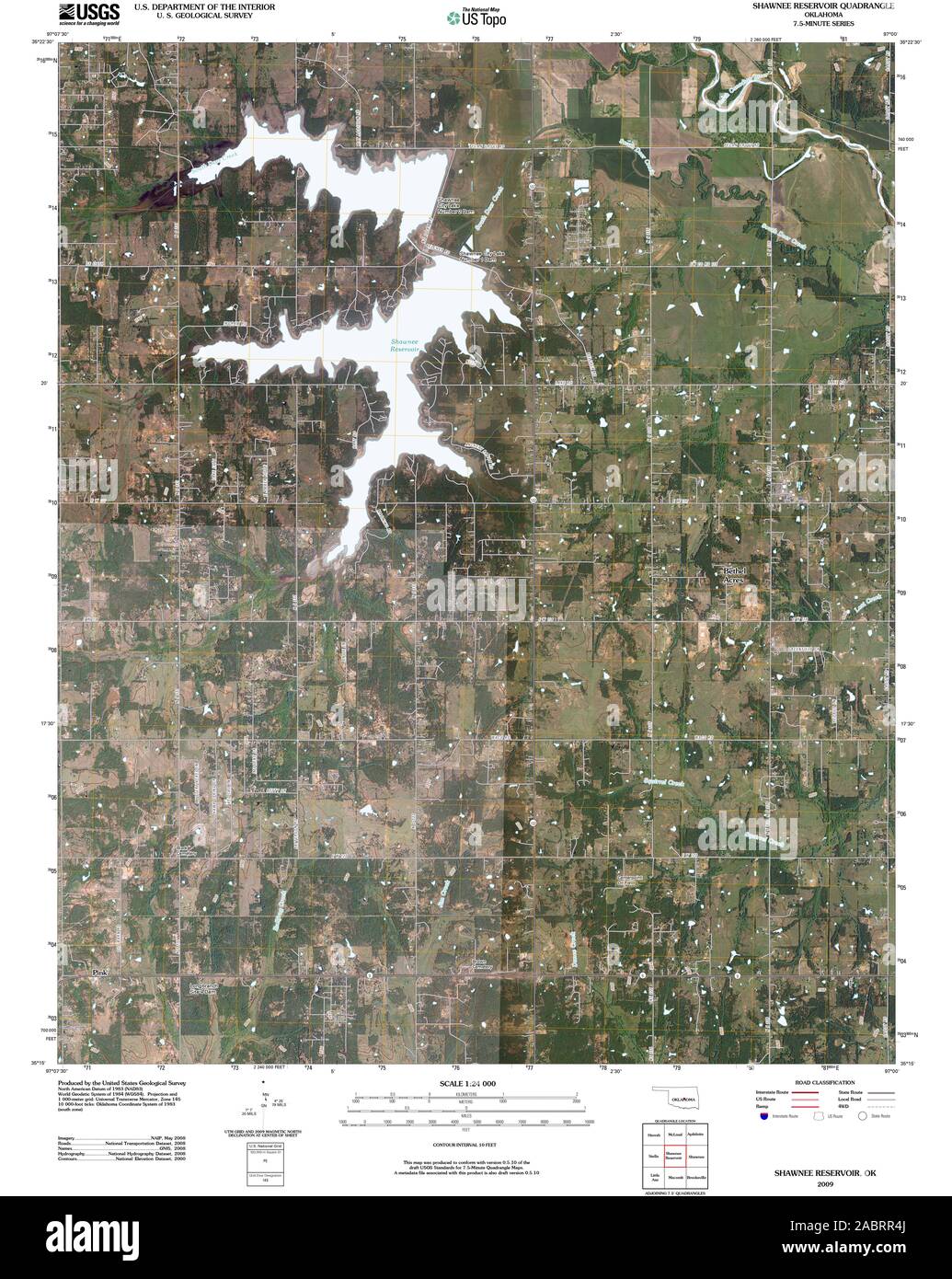 USGS TOPO Map Oklahoma OK Shawnee serbatoio 20091230 TM il restauro Foto Stock