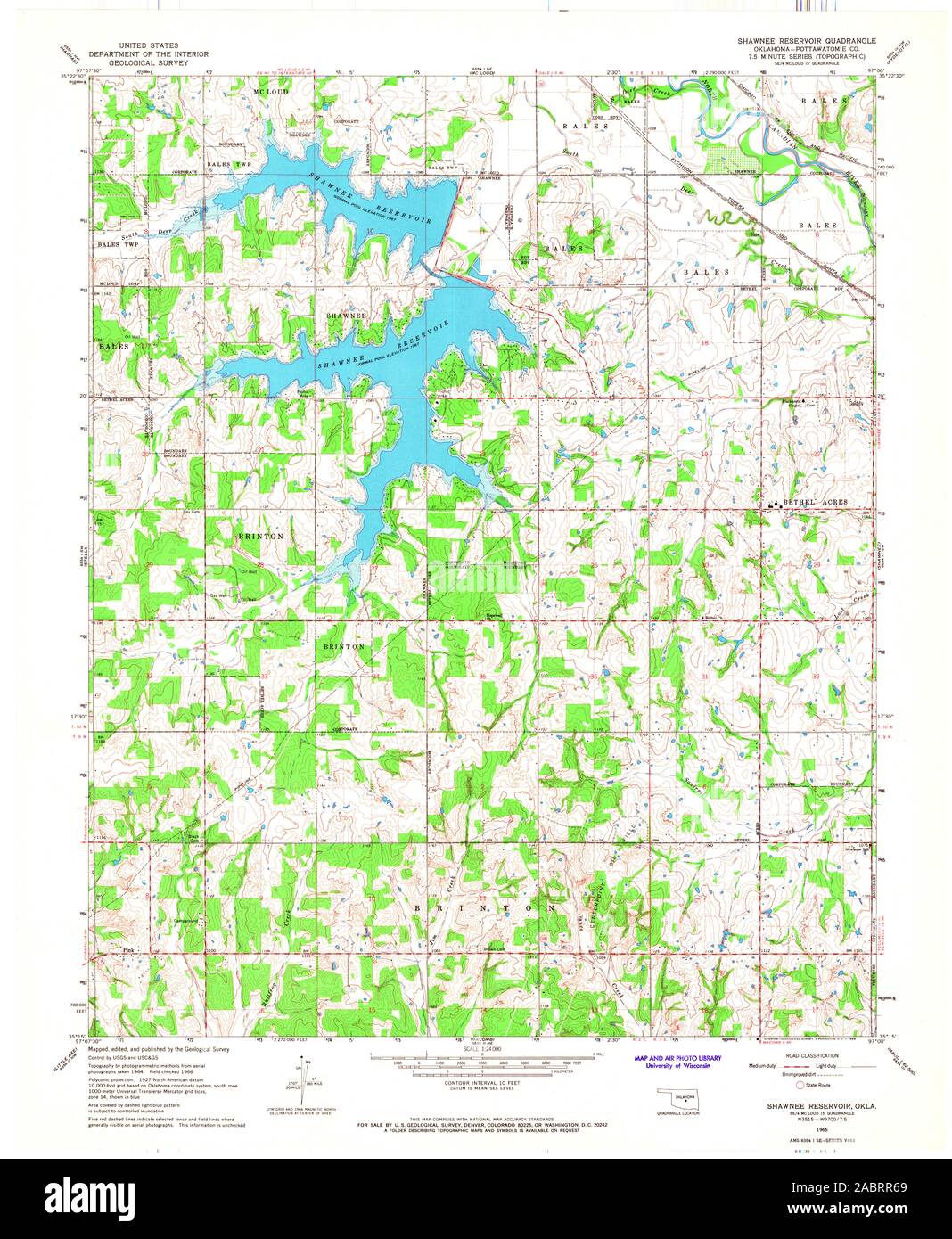 USGS TOPO Map Oklahoma OK Shawnee serbatoio 706785 1966 24000 Restauro Foto Stock