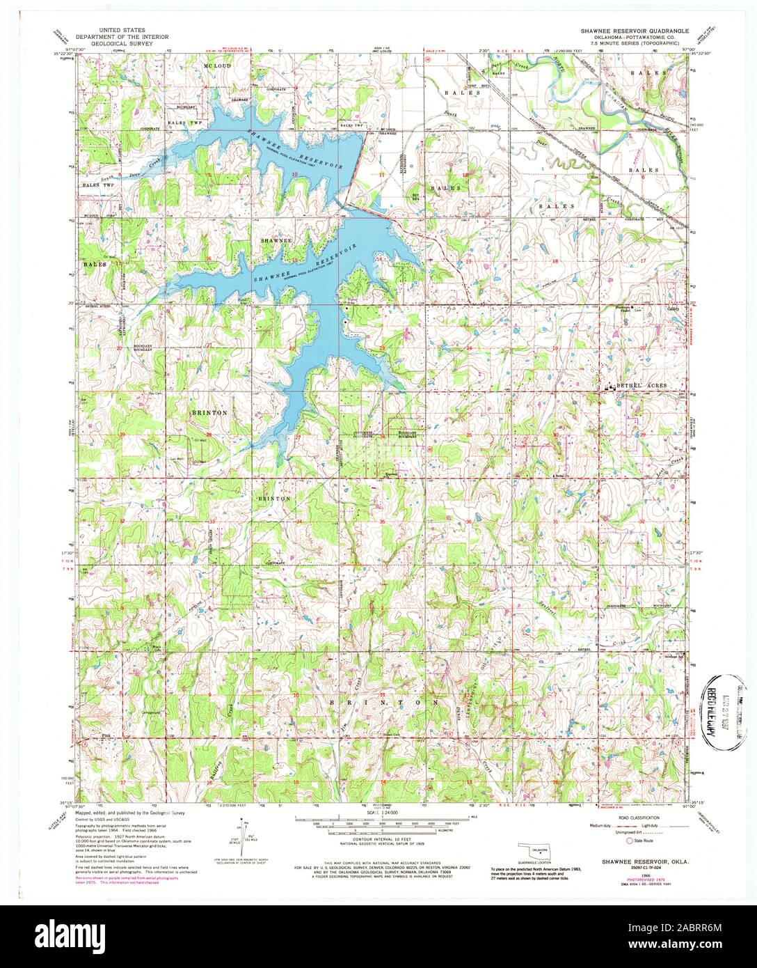 USGS TOPO Map Oklahoma OK Shawnee serbatoio 802699 1966 24000 Restauro Foto Stock