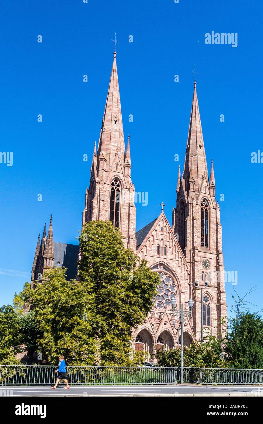 San Paolo chiesa riformata, 1892-7, da Luigi Muller, Gothic revival stile, Strasburgo, Alsazia, Grand Est, Francia Foto Stock