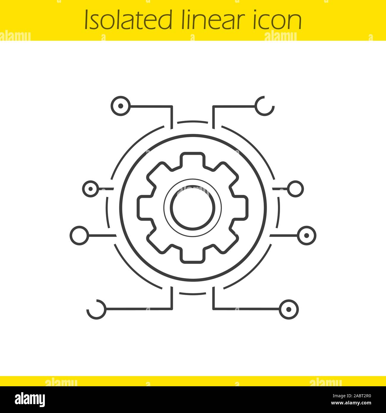Impostazioni lineare digitale icona. Linea sottile illustrazione. Ingranaggio Simbolo di contorno. Ruota dentata in percorsi di microchip. La tecnologia informatica. Il vettore isolato profilo d Illustrazione Vettoriale