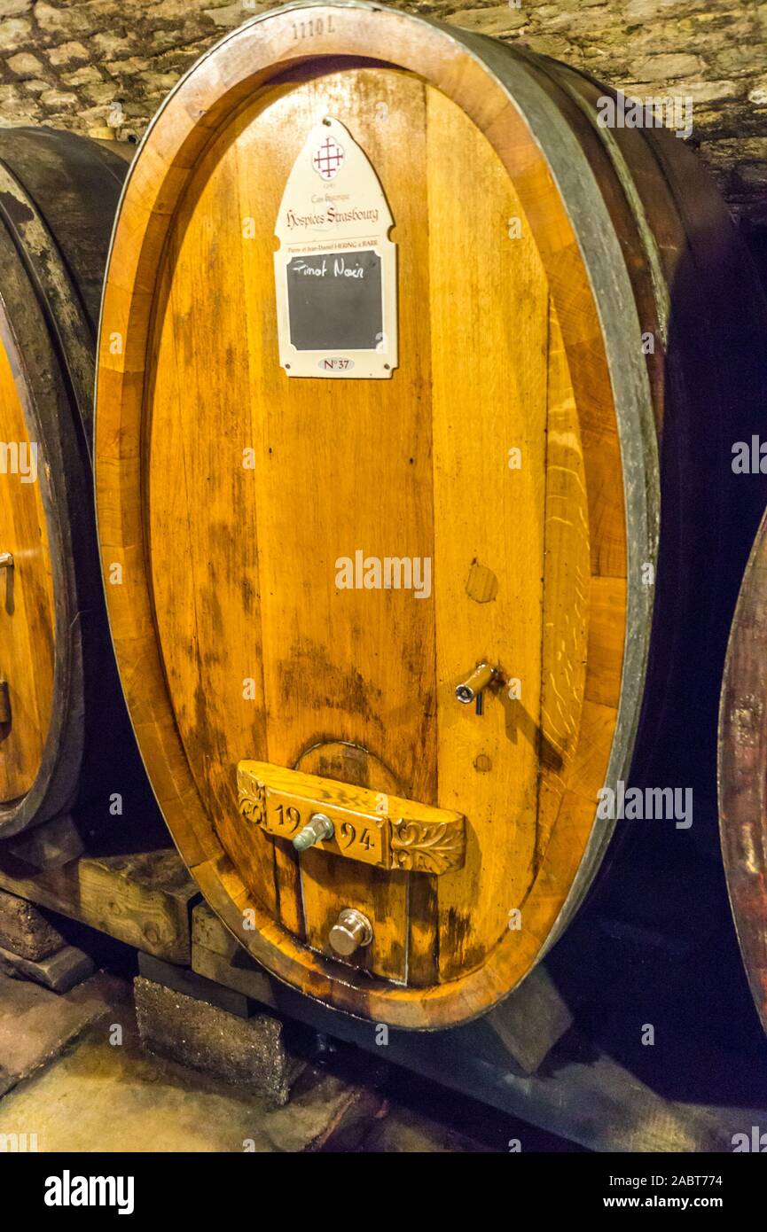 Di barili nel medioevo cantina, 1395, Hôpital civile, Strasburgo, Alsazia, Grand Est, Francia Foto Stock